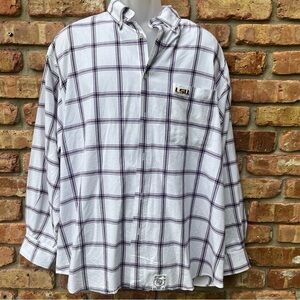 LSU WHITE PURPLE PLAID LSU EMBROIDERED TIGERS DRESS SHIRT MENS LONG SLEEVE XXL